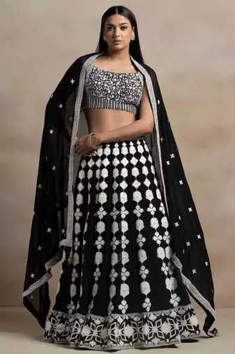 Black Thread Embroidered Georgette Lehenga Choli