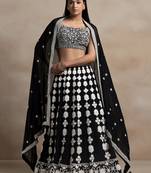 Black Thread Embroidered Georgette Lehenga Choli