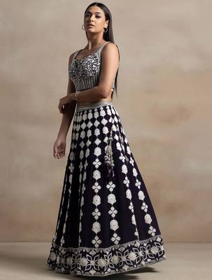 Dark Purple Thread Work Georgette Lehenga Choli 3
