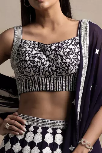 Dark Purple Thread Work Georgette Lehenga Choli