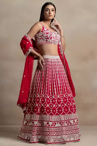 Red Thread Work Georgette Lehenga Choli