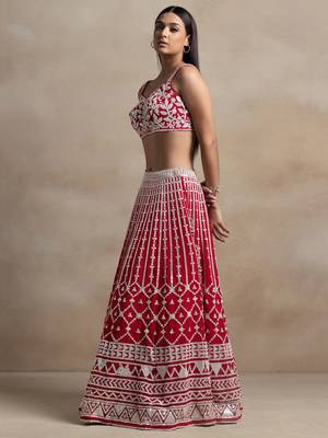 Red Thread Work Georgette Lehenga Choli 3