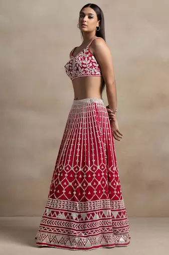Red Thread Work Georgette Lehenga Choli
