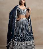 Navy Blue Thread Embroidered Georgette Lehenga Choli
