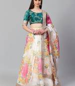 Off-White Semi-Stitched Lehenga & Unstitched Blouse with Dupatta