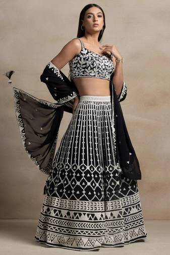 Black Thread Work Georgette Lehenga Choli