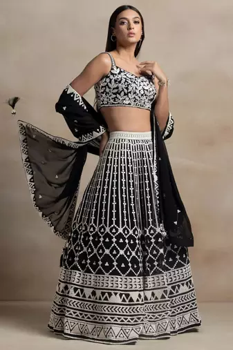 Black Thread Work Georgette Lehenga Choli