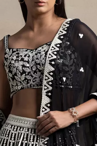 Black Thread Work Georgette Lehenga Choli