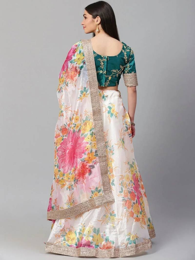 Off-White Semi-Stitched Lehenga & Unstitched Blouse with Dupatta