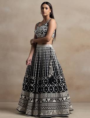 Black Thread Work Georgette Lehenga Choli 3