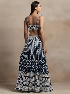 Navy Blue Thread Embroidered Georgette Lehenga Choli 4