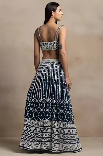 Navy Blue Thread Embroidered Georgette Lehenga Choli