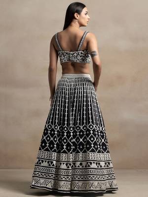 Black Thread Work Georgette Lehenga Choli 4