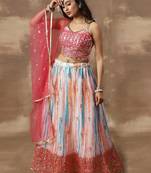 Fascinating White & Pink Zari Work Chinon Event Wear Lehenga Choli