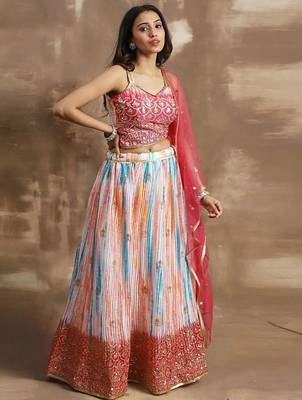 Fascinating White & Pink Zari Work Chinon Event Wear Lehenga Choli 3