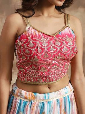 Fascinating White & Pink Zari Work Chinon Event Wear Lehenga Choli 4