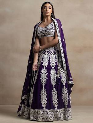 Purple Thread Work Georgette Lehenga Choli dress 1