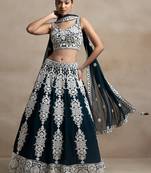 Dark Green Thread Embroidered Georgette Lehenga dress