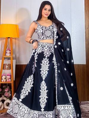 Black Thread Embroidery Georgette Lehenga Choli 2