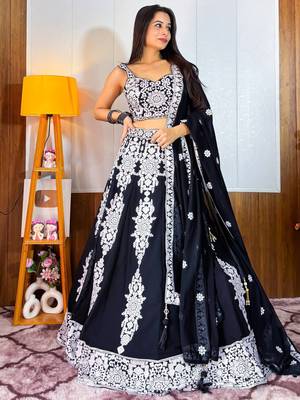 Black Thread Embroidery Georgette Lehenga Choli 3