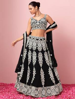 Black Thread Work Georgette Lehenga Choli 2