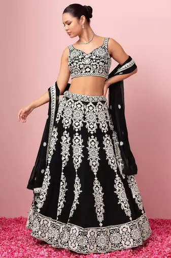 Black Thread Work Georgette Lehenga Choli