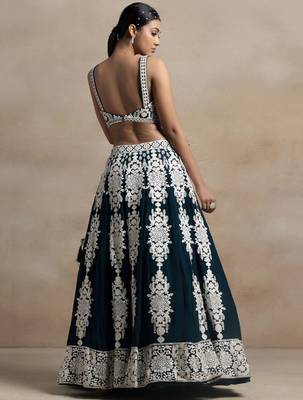 Dark Green Thread Embroidered Georgette Lehenga dress 4