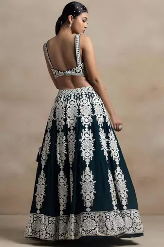 Dark Green Thread Embroidered Georgette Lehenga dress