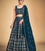 Memorable Teal Blue Embroidered Georgette Wedding Lehenga Choli