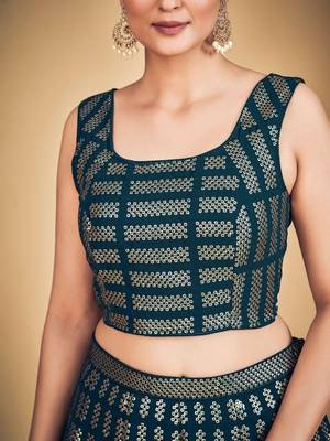 Memorable Teal Blue Embroidered Georgette Wedding Lehenga Choli 4