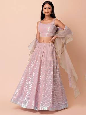 Astonishing Pink Embroidered Georgette Party Wear Lehenga Choli 1