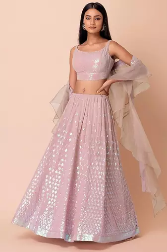 Astonishing Pink Embroidered Georgette Party Wear Lehenga Choli