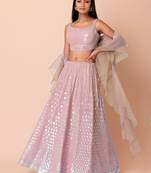 Astonishing Pink Embroidered Georgette Party Wear Lehenga Choli