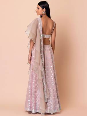 Astonishing Pink Embroidered Georgette Party Wear Lehenga Choli 3