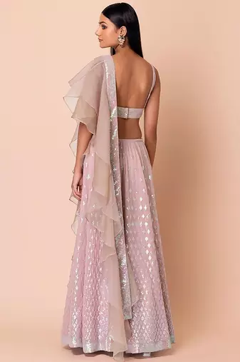 Astonishing Pink Embroidered Georgette Party Wear Lehenga Choli