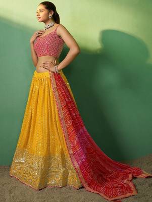 Alluring Yellow Sequins Georgette Haldi Wear Lehenga Choli With Dupatta 3