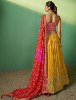 Alluring Yellow Sequins Georgette Haldi Wear Lehenga Choli With Dupatta 4