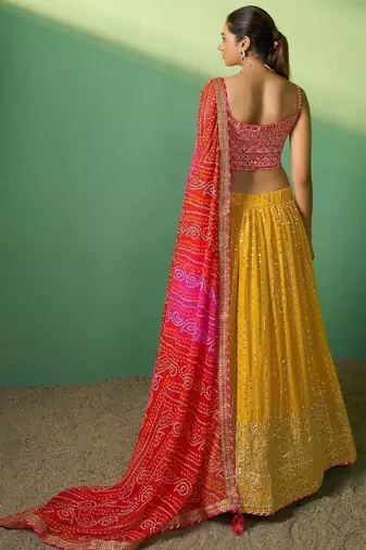 Alluring Yellow Sequins Georgette Haldi Wear Lehenga Choli With Dupatta