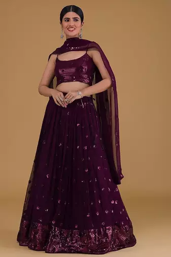 Awesome Purple Sequins Georgette Sangeet Wear Lehenga Choli