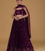Awesome Purple Sequins Georgette Sangeet Wear Lehenga Choli