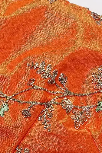 Yellow & Orange Printed Semi-Stitched Lehenga & Unstitched Blouse with Dupatta