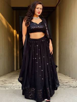 Wonderful Black Sequins Georgette Reception Wear Lehenga Choli 1