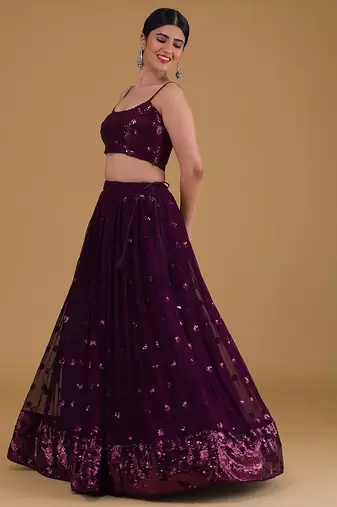 Awesome Purple Sequins Georgette Sangeet Wear Lehenga Choli