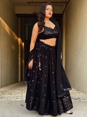 Wonderful Black Sequins Georgette Reception Wear Lehenga Choli 2