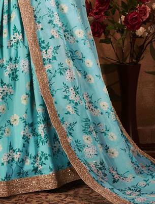 Sky Blue Floral Organza Bridal Lehenga Choli 2