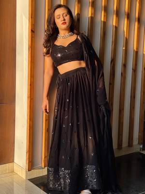 Wonderful Black Sequins Georgette Reception Wear Lehenga Choli 3