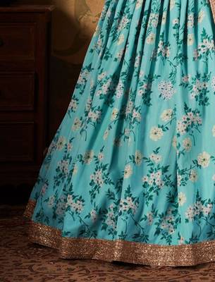 Sky Blue Floral Organza Bridal Lehenga Choli 3