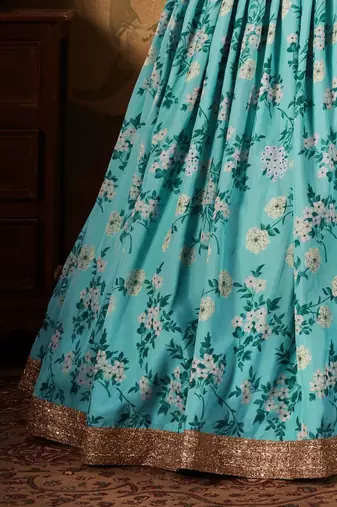 Sky Blue Floral Organza Bridal Lehenga Choli