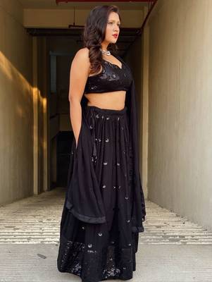 Wonderful Black Sequins Georgette Reception Wear Lehenga Choli 4