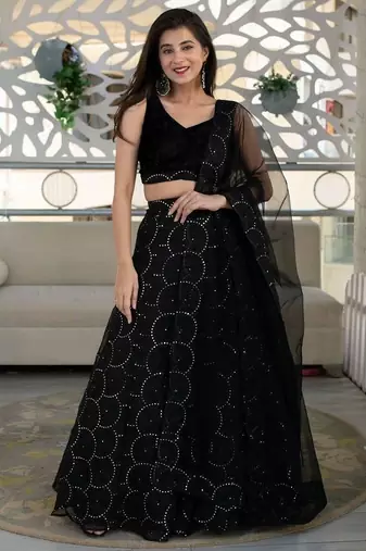 Marvelous Black Sequins Organza Party Wear Lehenga Choli
